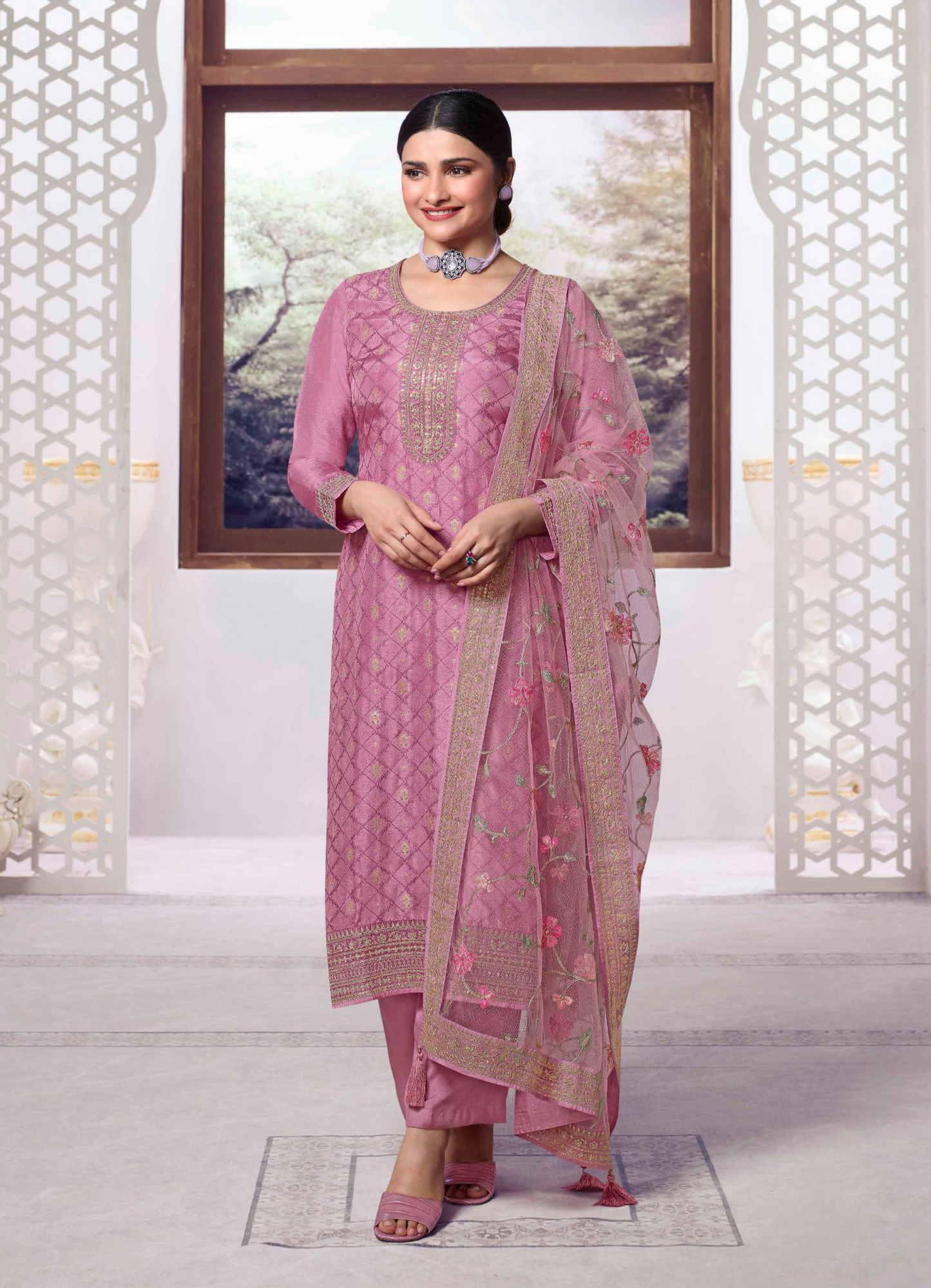 Silk Salwar Set- Pink (a)