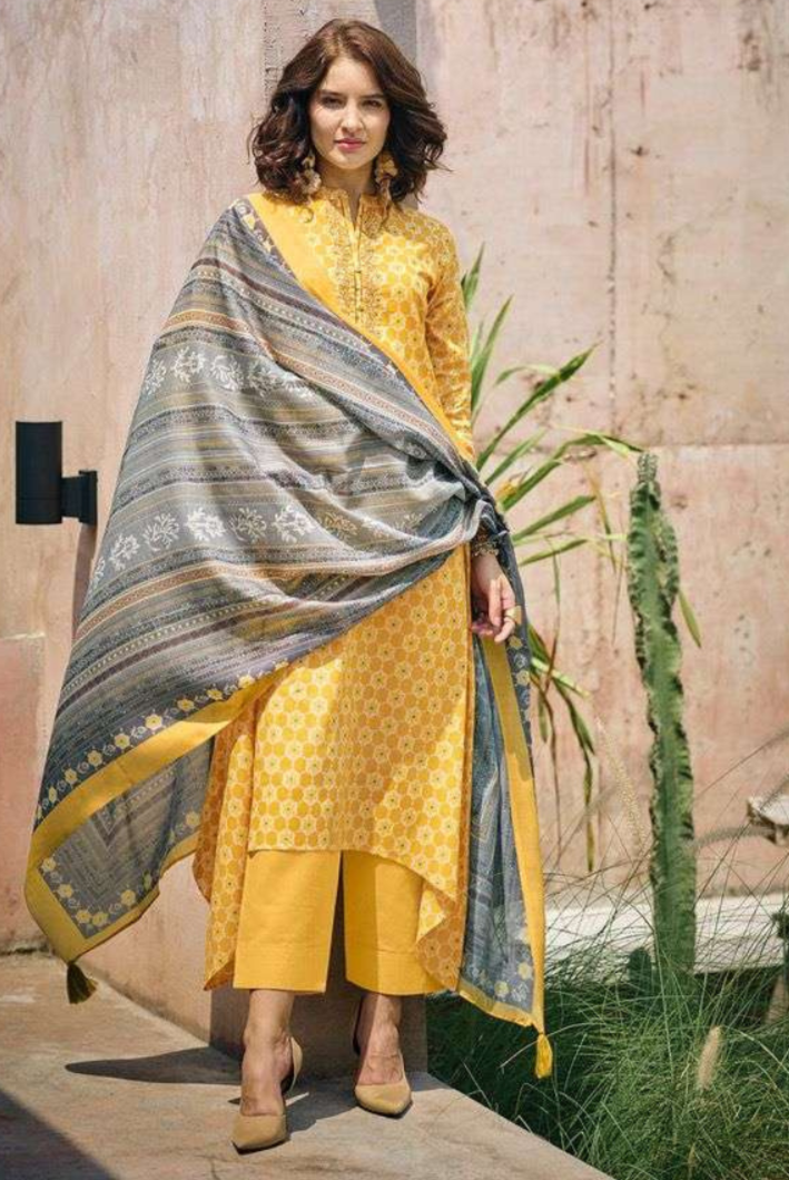 Pure Lawn Cotton With Fancy Work With Digital Print Salwar Suit