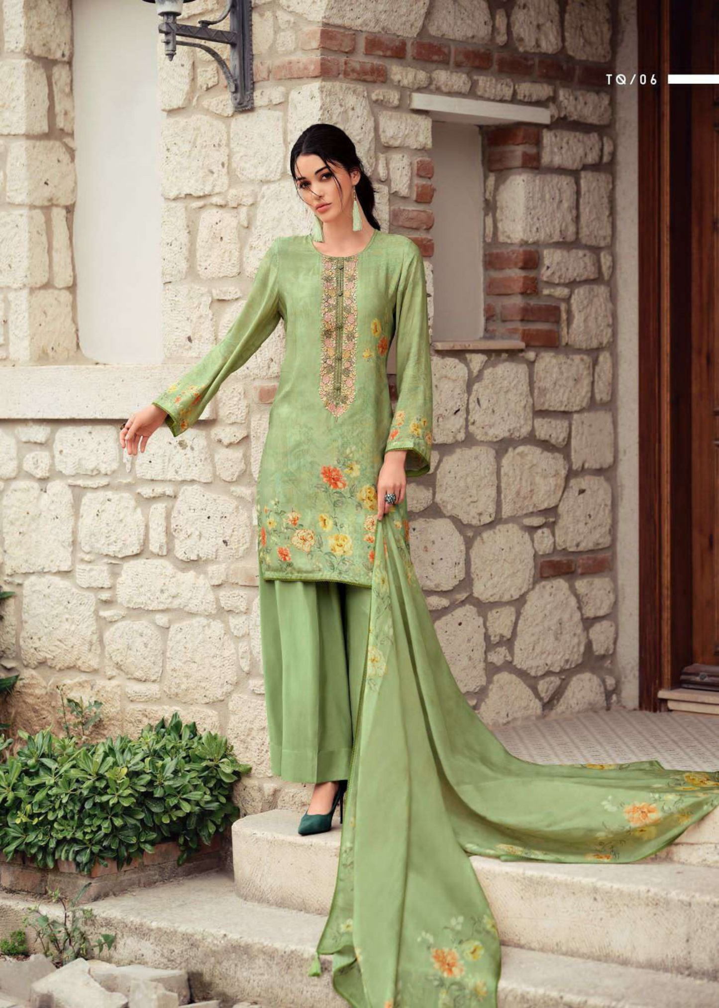 Green Muslin Silk Salwar Set