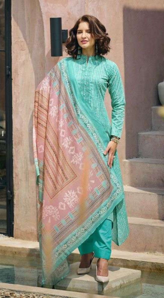 Pure Lawn Cotton With Fancy Work With Digital Print Salwar Suit