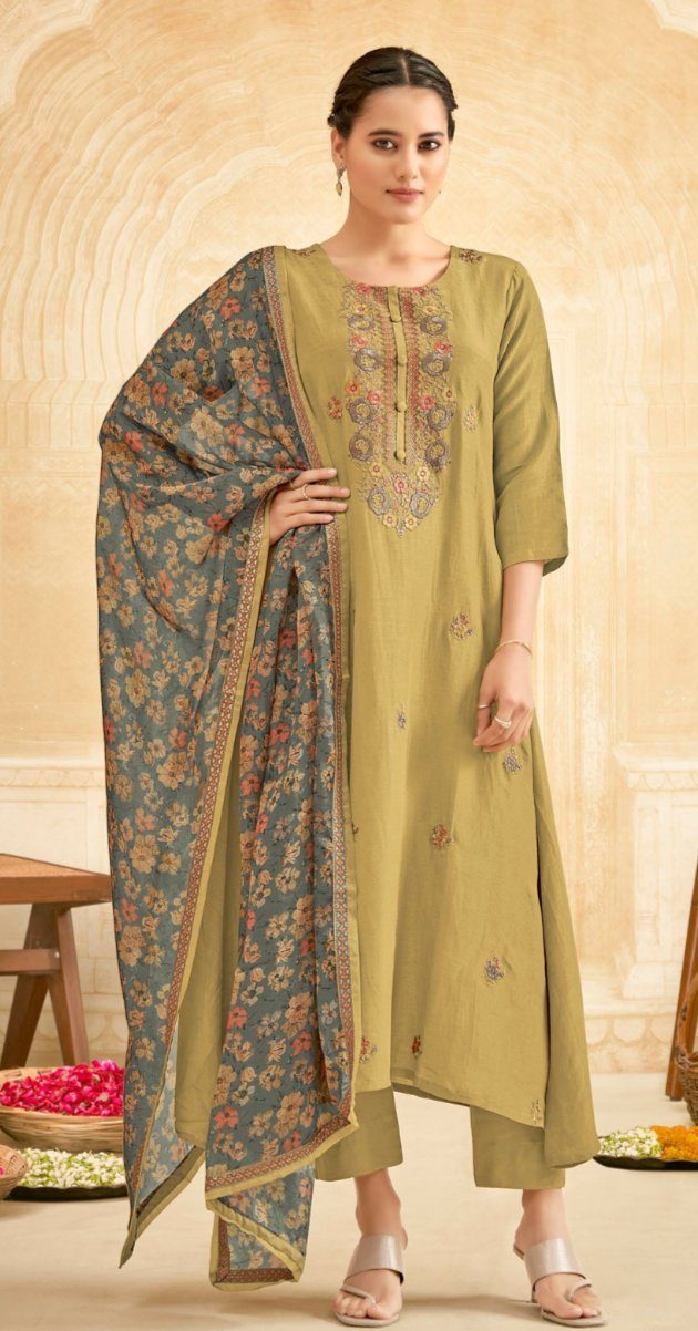 Premium Cotton Silk Fancy Embroidery Work  Unstitched Salwar Suit