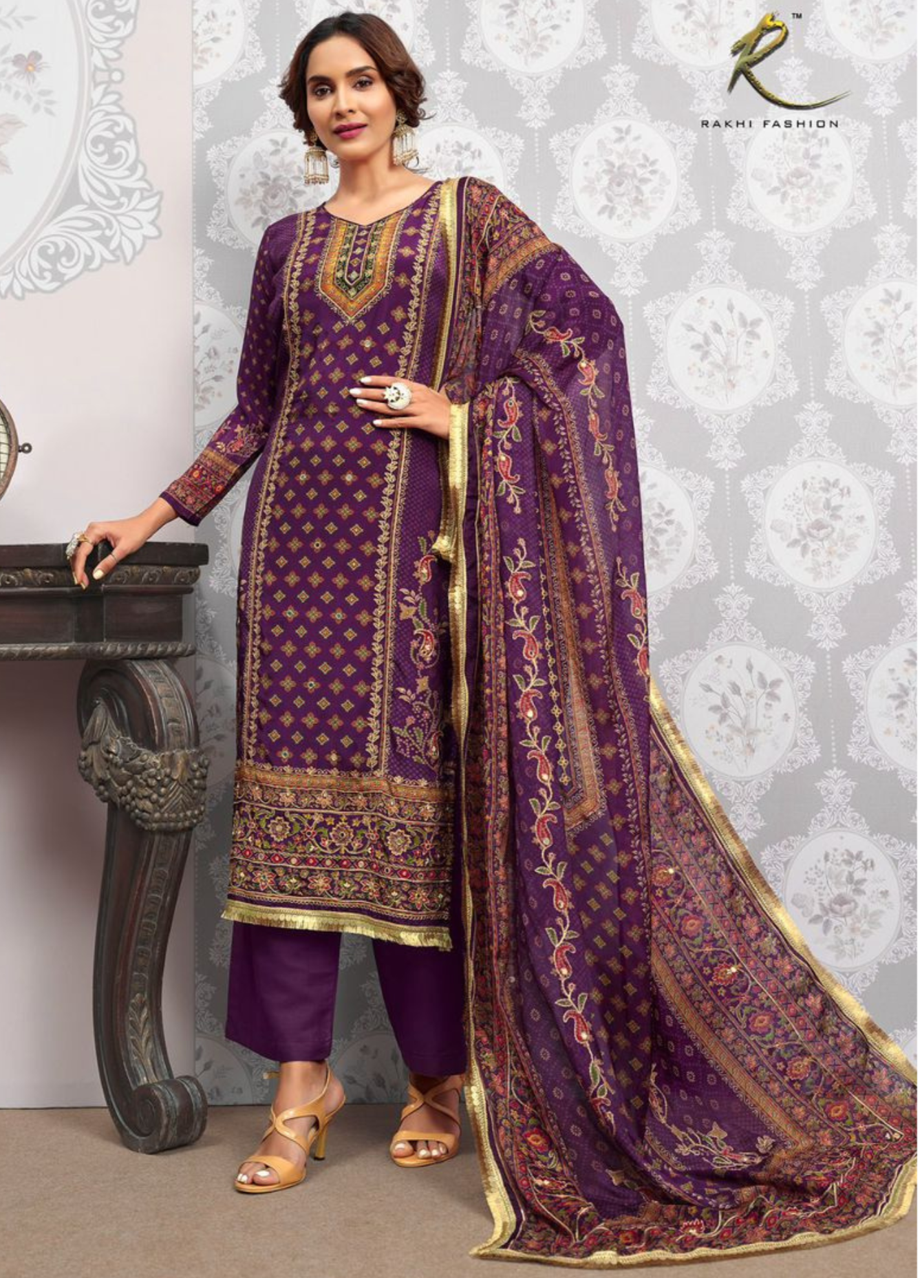 Silk Salwar Set - Purple (a)