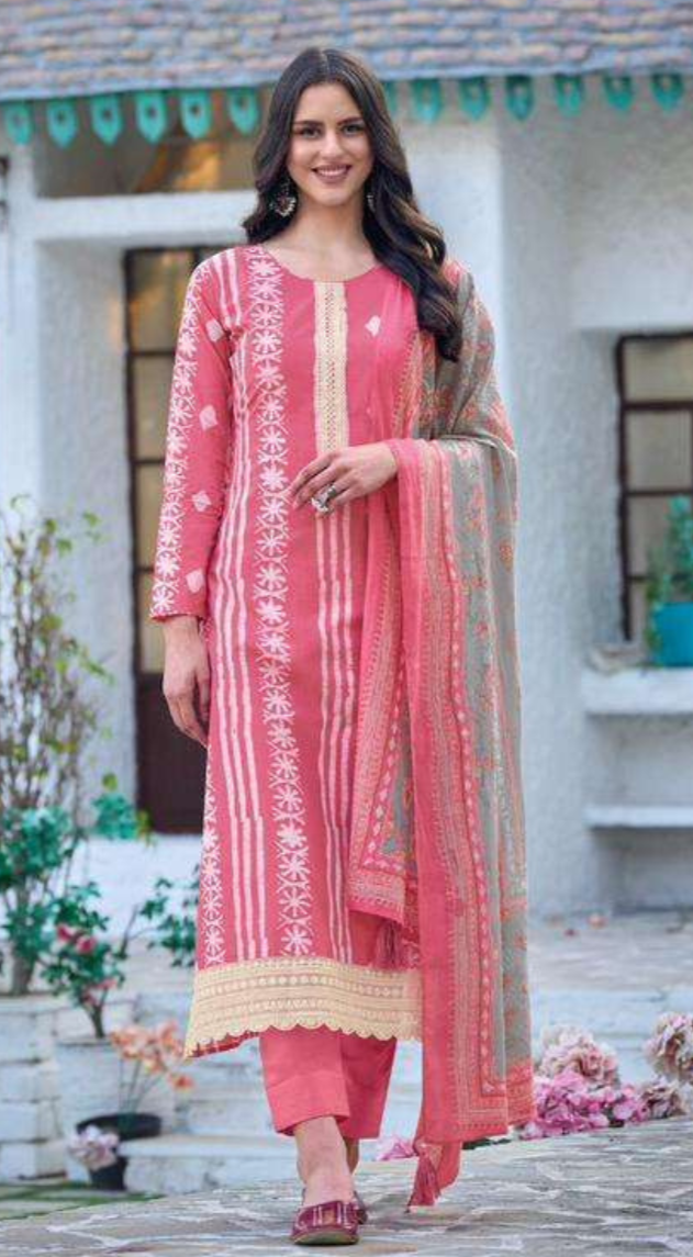 Pure Lawn Cotton With Fancy Embroidery Work Unstitched Salwar Suit