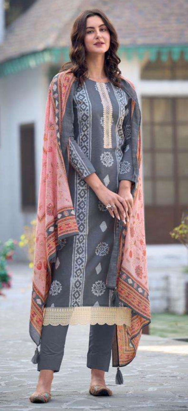 Pure Lawn Cotton With Fancy Embroidery Work Unstitched Salwar Suit