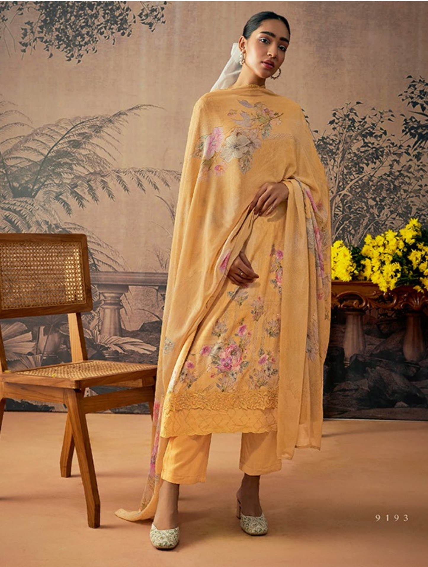 Pure Muslin Silk Digital Print Salwar Suit With Pure Chinnon Dupatta With Digital Print And Scalloped Embroidery