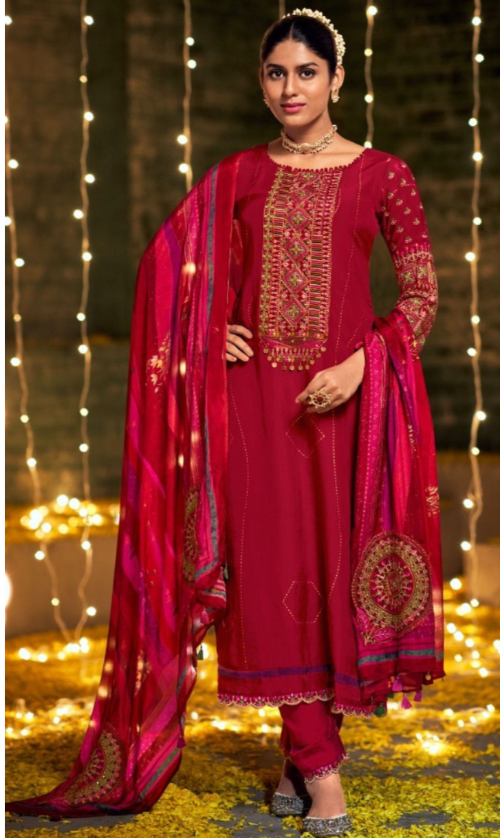 Silk Salwar Set- Red