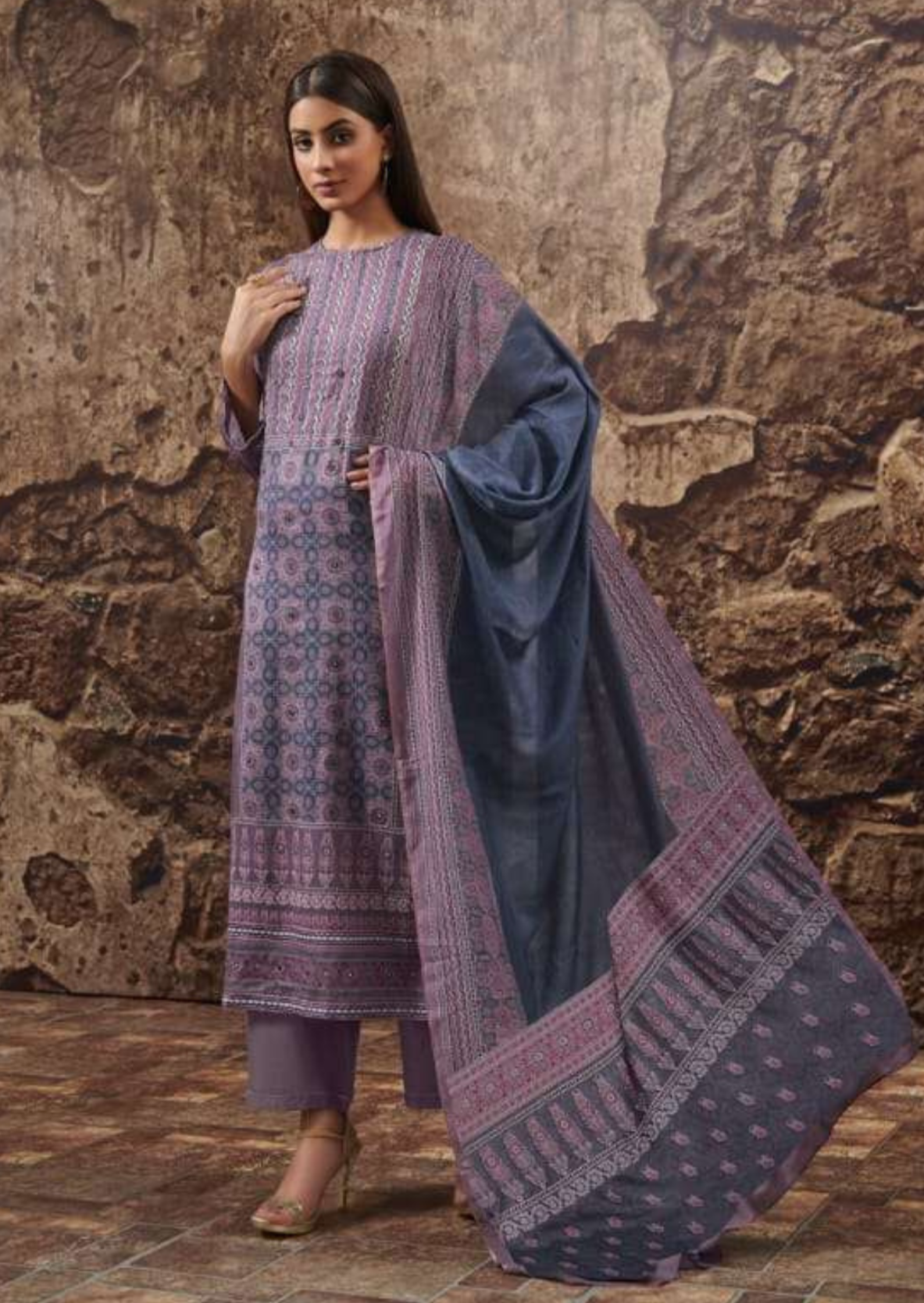 Cotton Satin Heavy Digital Print Salwar Set - Purple