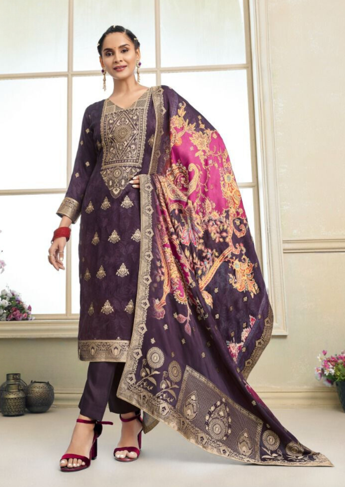 Silk Salwar Set- Purple