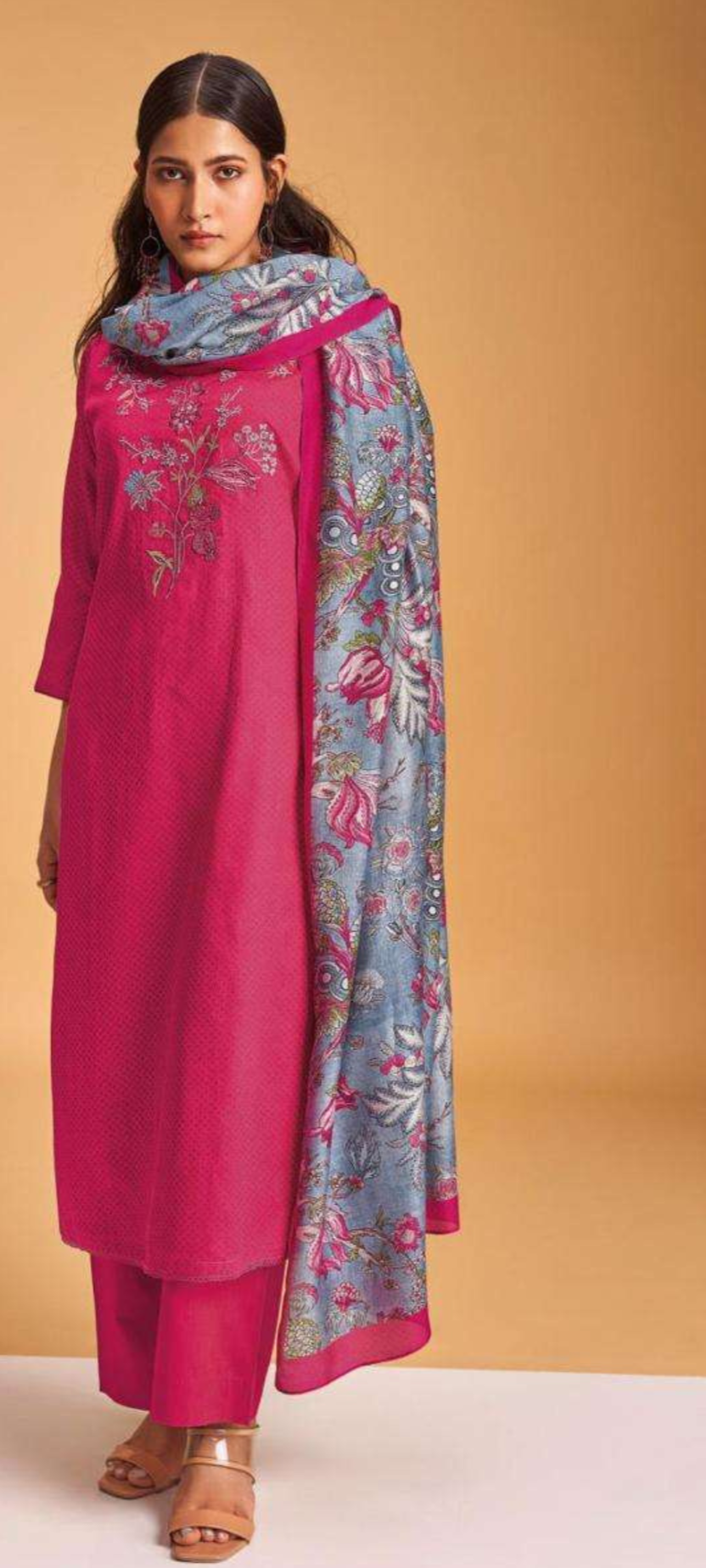 Premium Cotton Silk Printed With Embroidery,Handwork And Lace Unstitched Salwar Suit